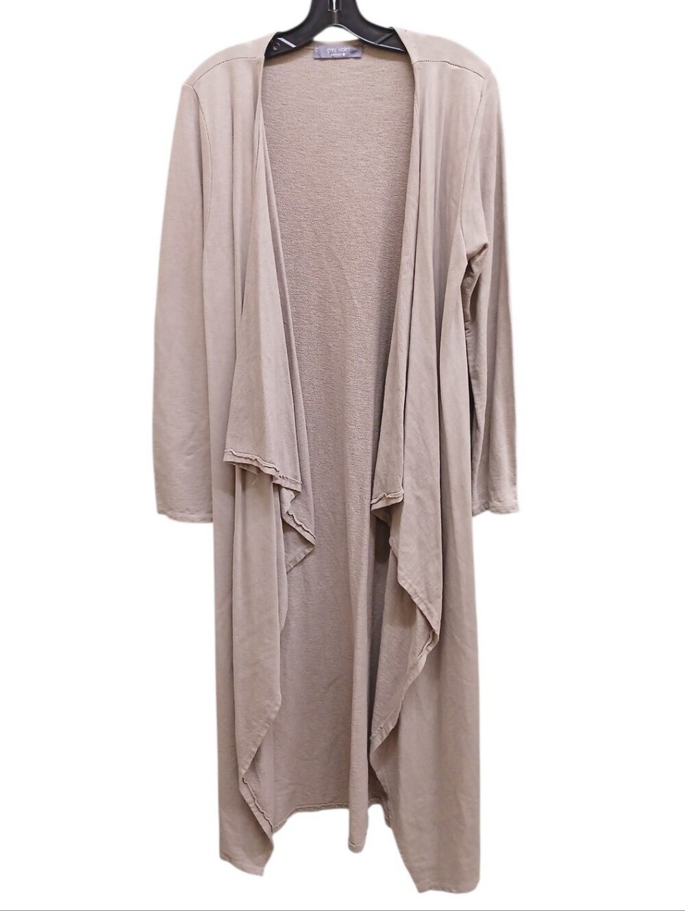 Grey Violet Lightweight Long Draped Cardigan - Taupe Size Large